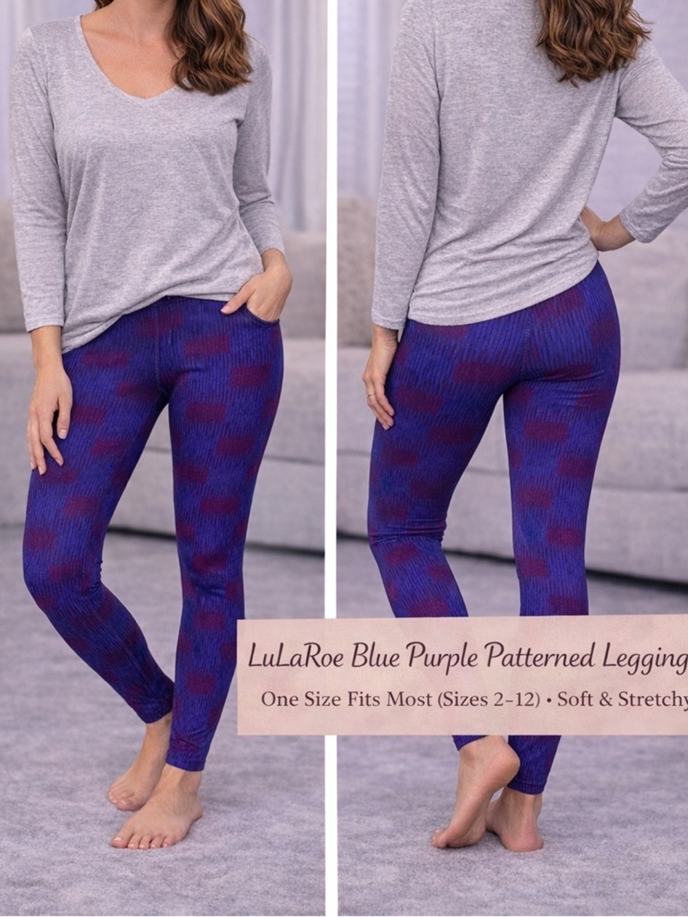 Lula roe Blue Purple Patterned Leggings one size fits most 2-12 women’s